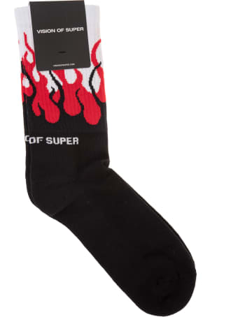 Vision of Super Unisex Red Double Flame Socks