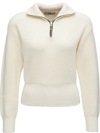 The Seafarer White Wool Sweater With Zip