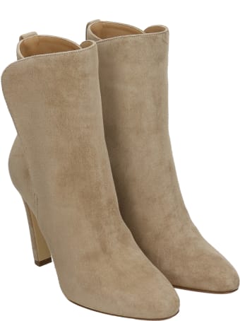 Francesco Russo High Heels Ankle Boots In Beige Suede