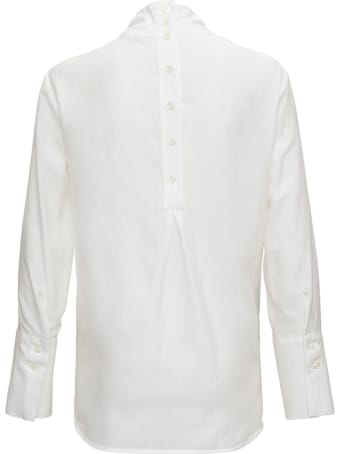 Tela White Silk Blend Blouse With Back Buttons