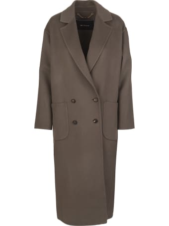Kiton Woman Long Double-breasted Coat In Brown Cashmere