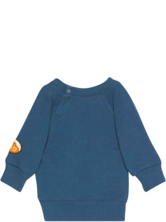Gucci Blue Sweatshirt With Central Multicolor Press And Round Collar