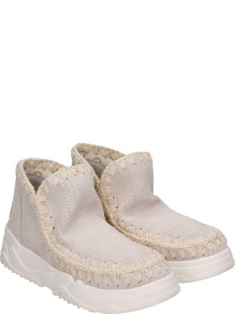 Mou Eskimo Trainer Low Heels Ankle Boots In Grey Suede