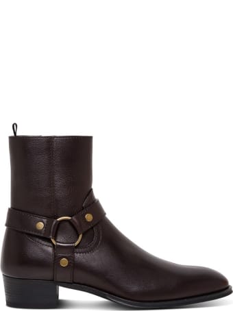 Saint Laurent Wyatt Ankle Boots In Brown Leather