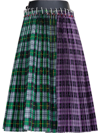 Chopova Lowena Check Split Plaid Pleated Skirt With Belt