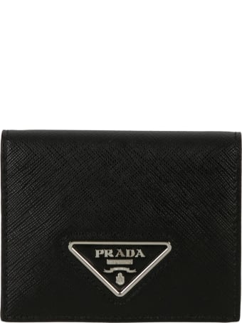 Prada Triangle Logo Embossed Snap Button Wallet