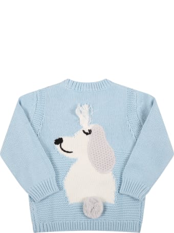 Stella McCartney Kids Light Blue Sweater For Baby Boy With Dog