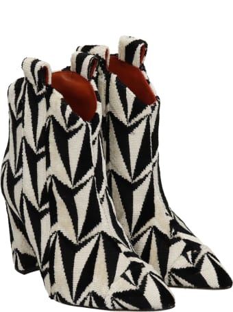 Bams Grazia High Heels Ankle Boots In White Fabric