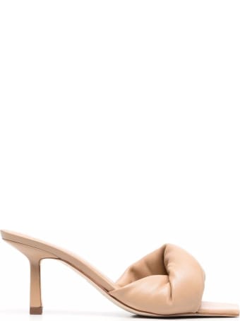 Studio Amelia Twist Mules In Beige Leather