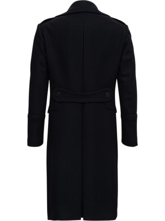 Tagliatore Long Double-breasted Coat In Black Wool