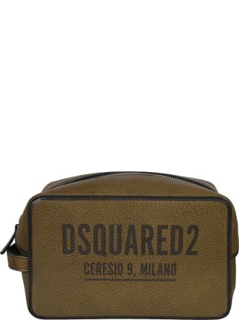 Dsquared2 Grained Leather Logo Print Zip-around Pouch