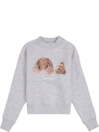 Palm Angels Grey Cotton Crew Neck Sweatshirt With Teddy Bear Print