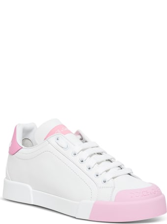 Dolce & Gabbana Portofino Sneakers In White And Pink Leather