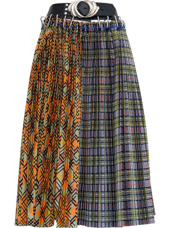 Chopova Lowena Split Plaid/argyle Skirt Black Belt
