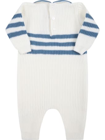 Little Bear White Babygrow For Baby Boy With Light-blue Details