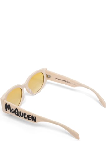 Alexander McQueen Beige Acetate Sunglasses With Logo Print