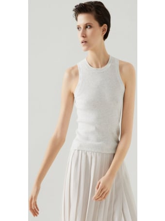Brunello Cucinelli White Sleeveless Tank Top In Cashmere Blend