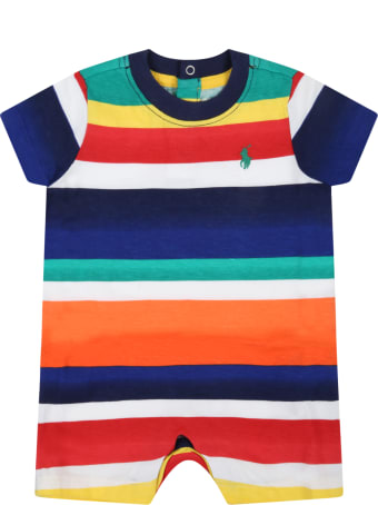 Ralph Lauren Multicolor Romper For Baby Boy With Pony Logo