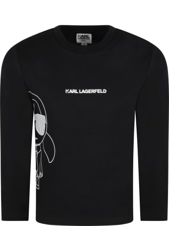 Karl Lagerfeld Kids Black T-shirt For Kids With Karl Lagerfeld And Logo