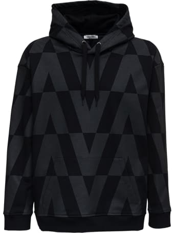 Valentino Black Cotton Hoodie With Macro Optical Print