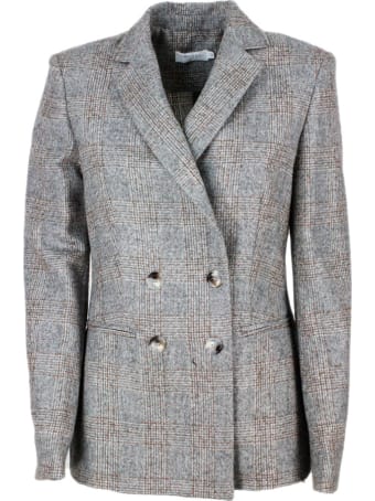 Barba Napoli Double-breasted Blazer Jacket With Buttons And Welt Pockets In Wool And Alpaca With Check Pattern Effect
