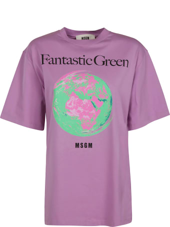 MSGM Fantastic Green Earth Print T-shirt