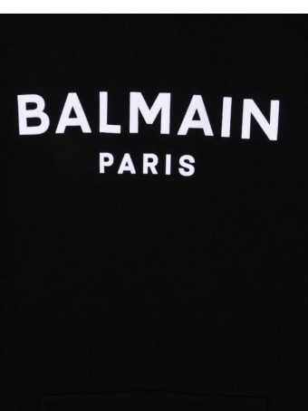 Balmain Kids Black Hoodie With White Velvet Logo