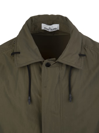 Stone Island Green Logo-patch Hooded Shirt Jacket