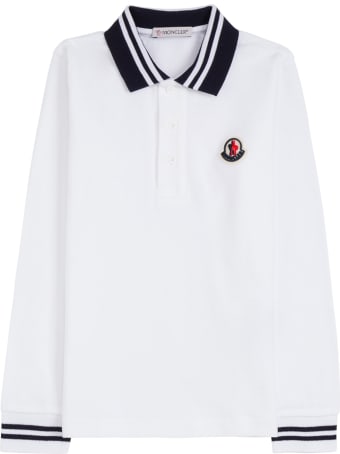 Moncler White Cotton Polo Shirt With Logo Patch