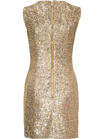 Balmain Short Pleated Dress With Golden Paillettes