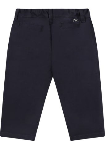 Armani Collezioni Blue Trouser For Baby Boy With Logo