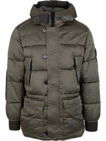 Stone Island Man Military Green Satin Nylon Down Jacket