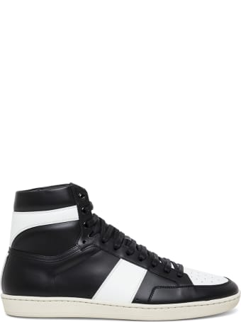 Saint Laurent Signature Court Sneakers In White And Black Leather