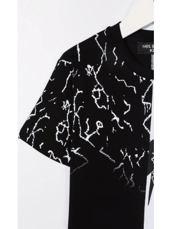 Neil Barrett Kids Black And White T-shirt With Fairisle Thunderbolt Motif
