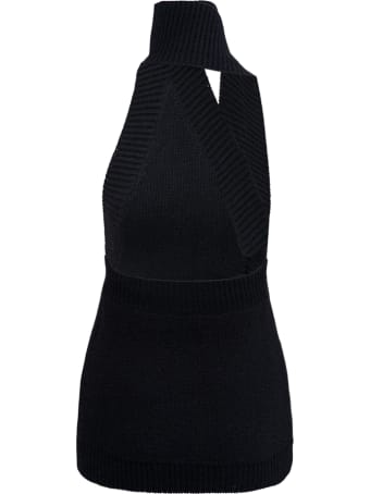 Bottega Veneta Black Wool Top With Nappa Detail