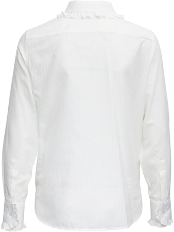 Saint Laurent White Cotton And Silk Shirt With Frills Detail