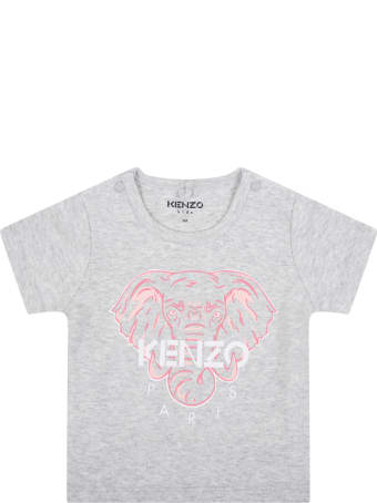 Kenzo Kids Grey T-shirt For Babygril With Elephant