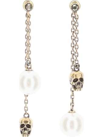 Alexander McQueen Skull And Pearl Pendant Earrings