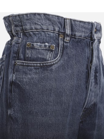 Miu Miu Paper Waist Jeans In Cotton Denim With Logo Detail