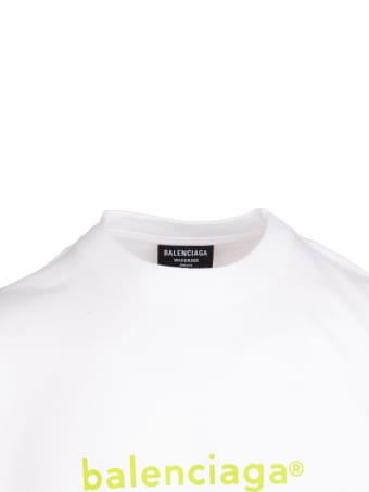 Balenciaga Man White And Lime Medium Fit New Copyright T-shirt