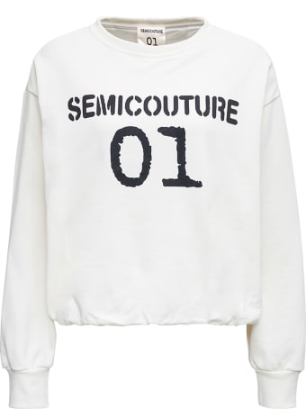 SEMICOUTURE White Cotton Sweatshirt With Logo Print