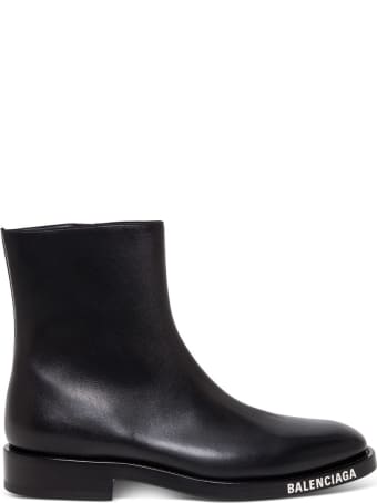 Balenciaga Leather Booties With Contrasting Logo