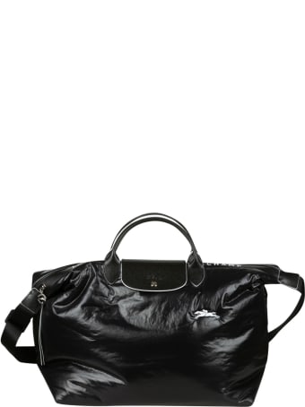 Longchamp Logo Patch Shiny Leather Top Handle Tote