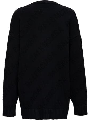 Balenciaga Black Cotton Sweater With Jacquard Logo