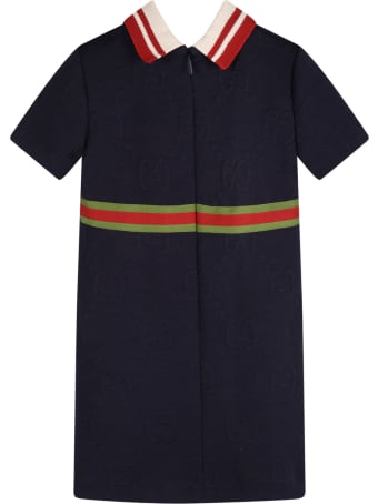Gucci Blue Dress For Baby Girl With Double Gg