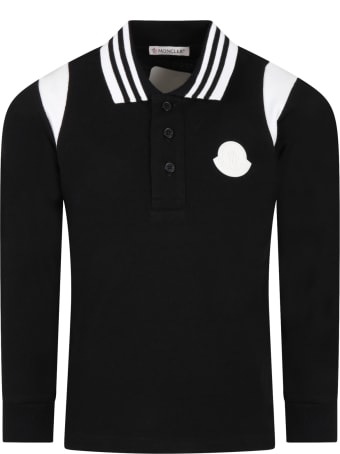 Moncler Black Polo For Boy With White Logo