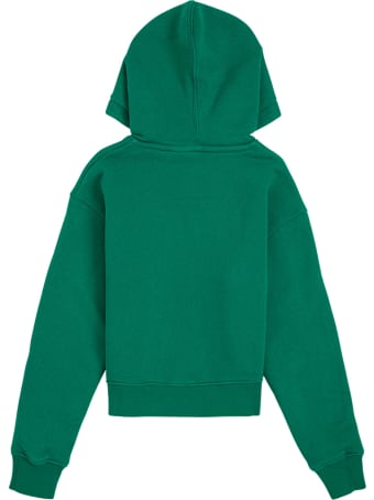 Palm Angels Green Cotton Hoodie With Teddy Bear Print