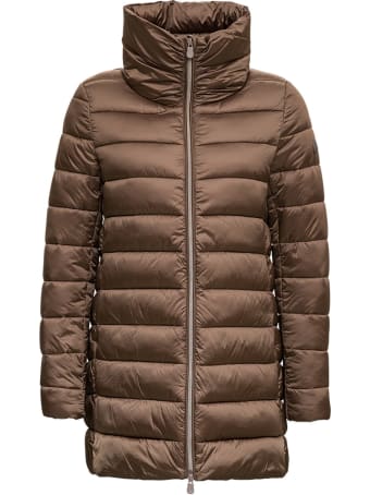 Save the Duck Long Brown Nylon Down Jacket