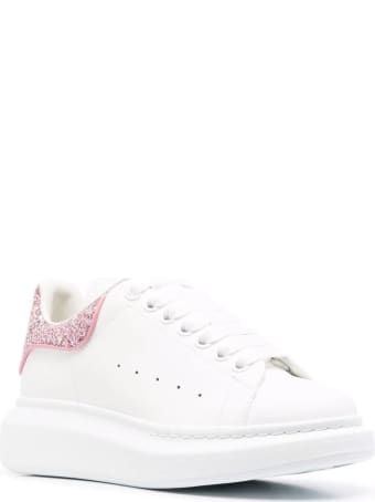 Alexander McQueen Woman White Oversize Sneakers With Fuchsia Glittered Spoiler