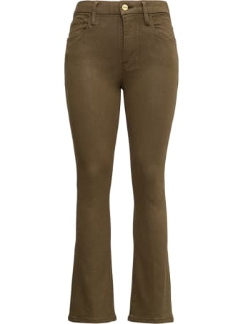 Frame Green Flared Coated Denim Jeans